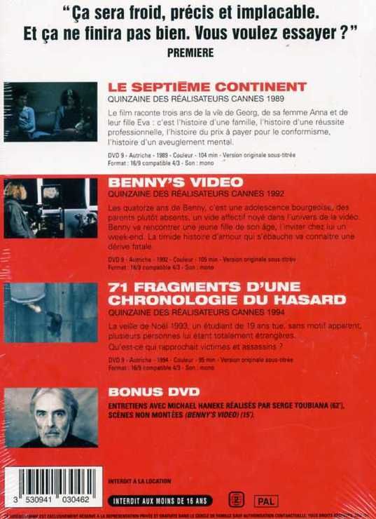 3 films de Michael Haneke – Le septième continent + Benny’s Video + 71 fragments d’une chronologie du hasard