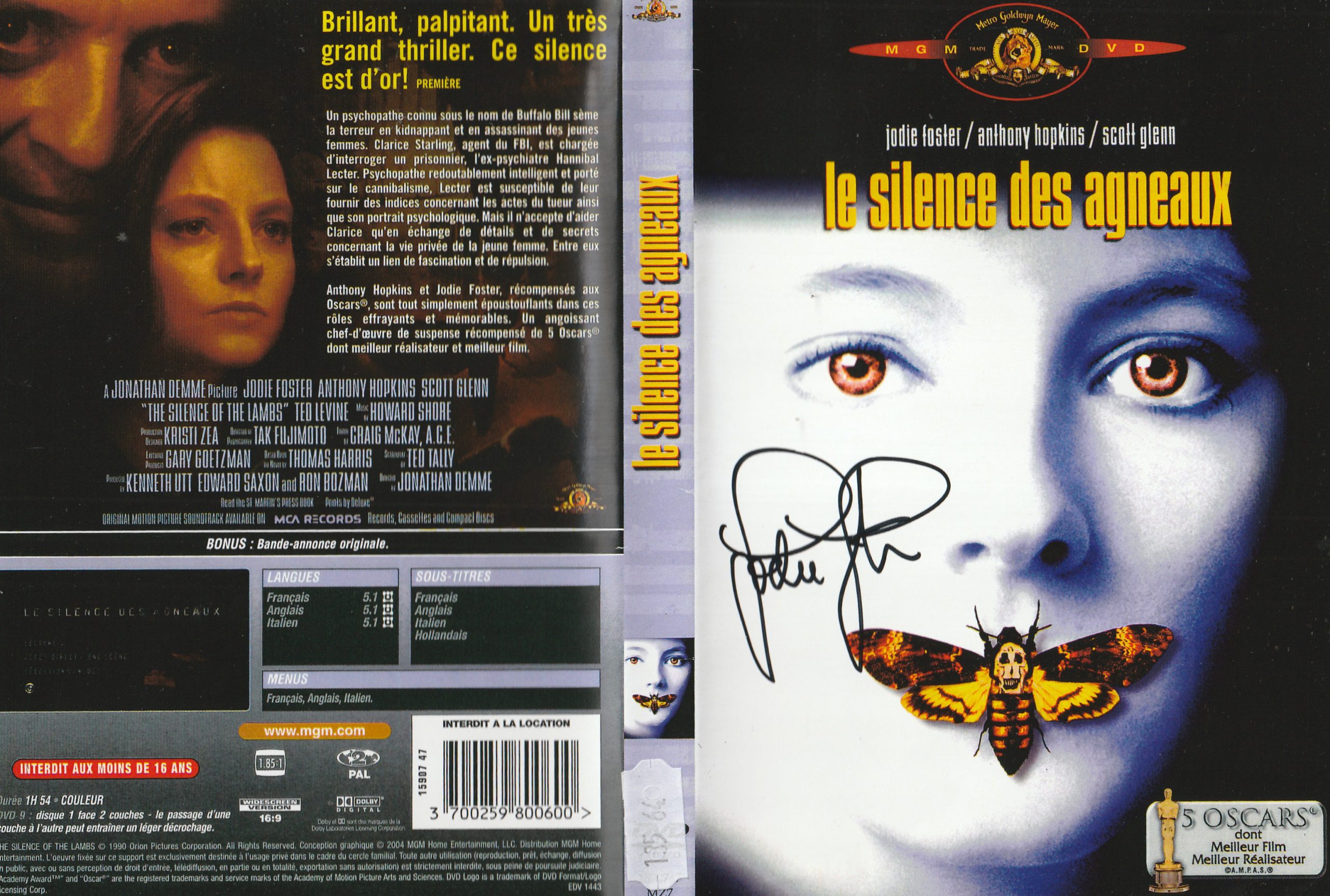 Le silence des agneaux – Jaquette signée par Jodie Foster