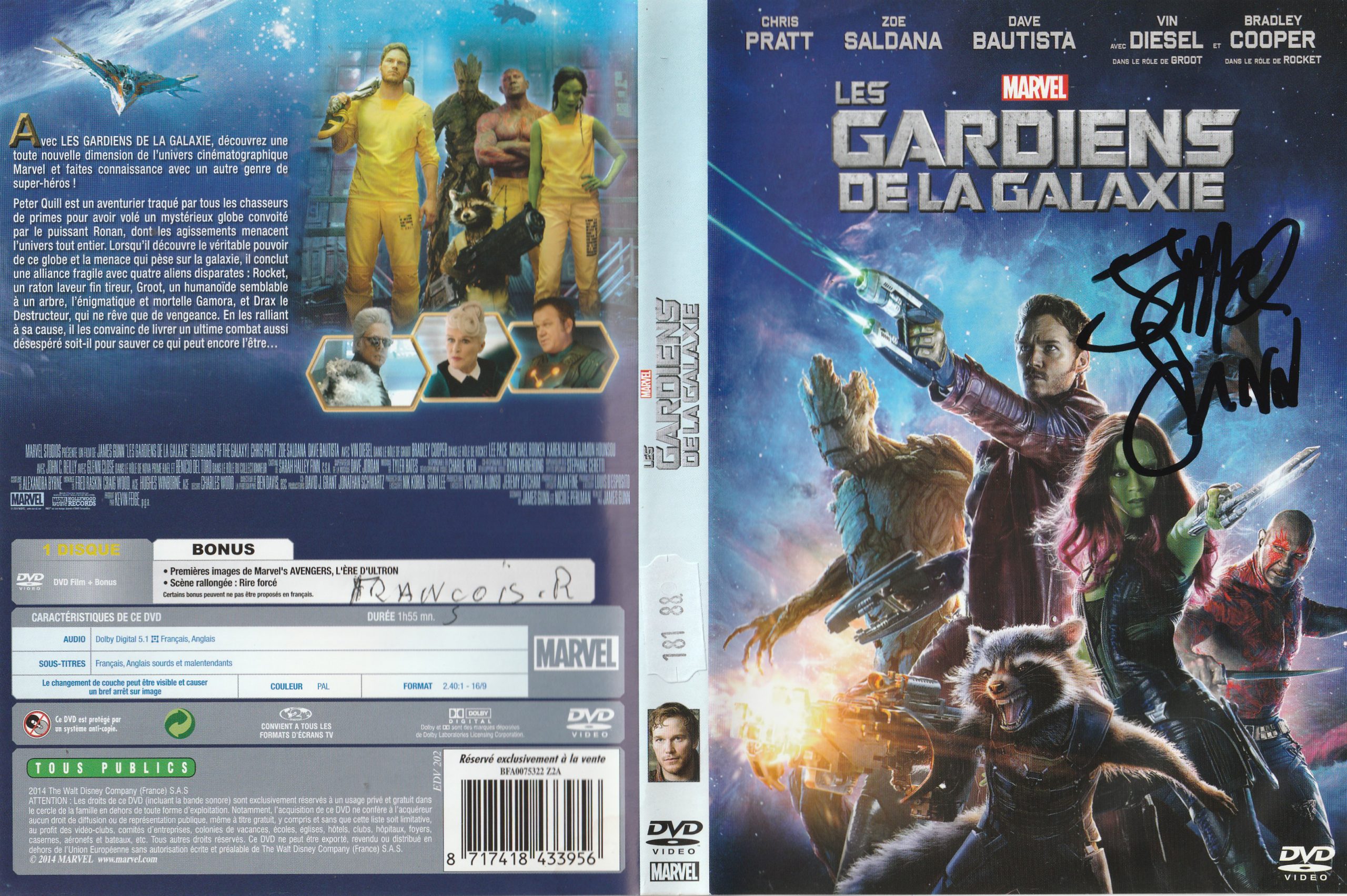Les gardiens de la galaxie – Jaquette signée par James Gunn