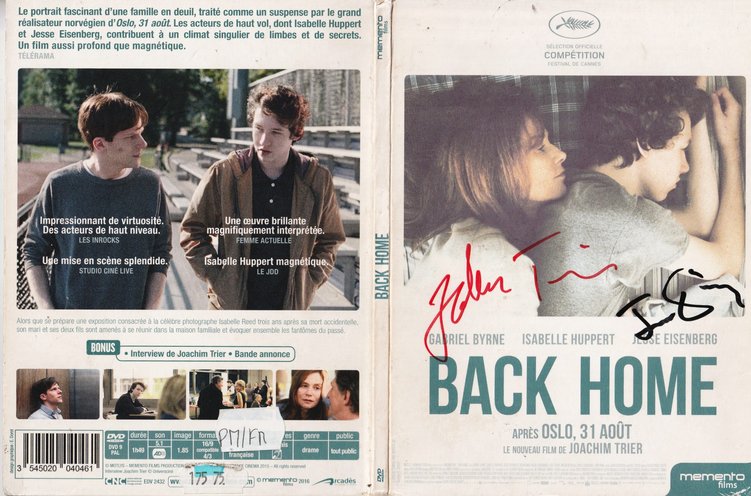 Back Home – Jaquette signée par Joachim Trier et Jesse Eisenberg