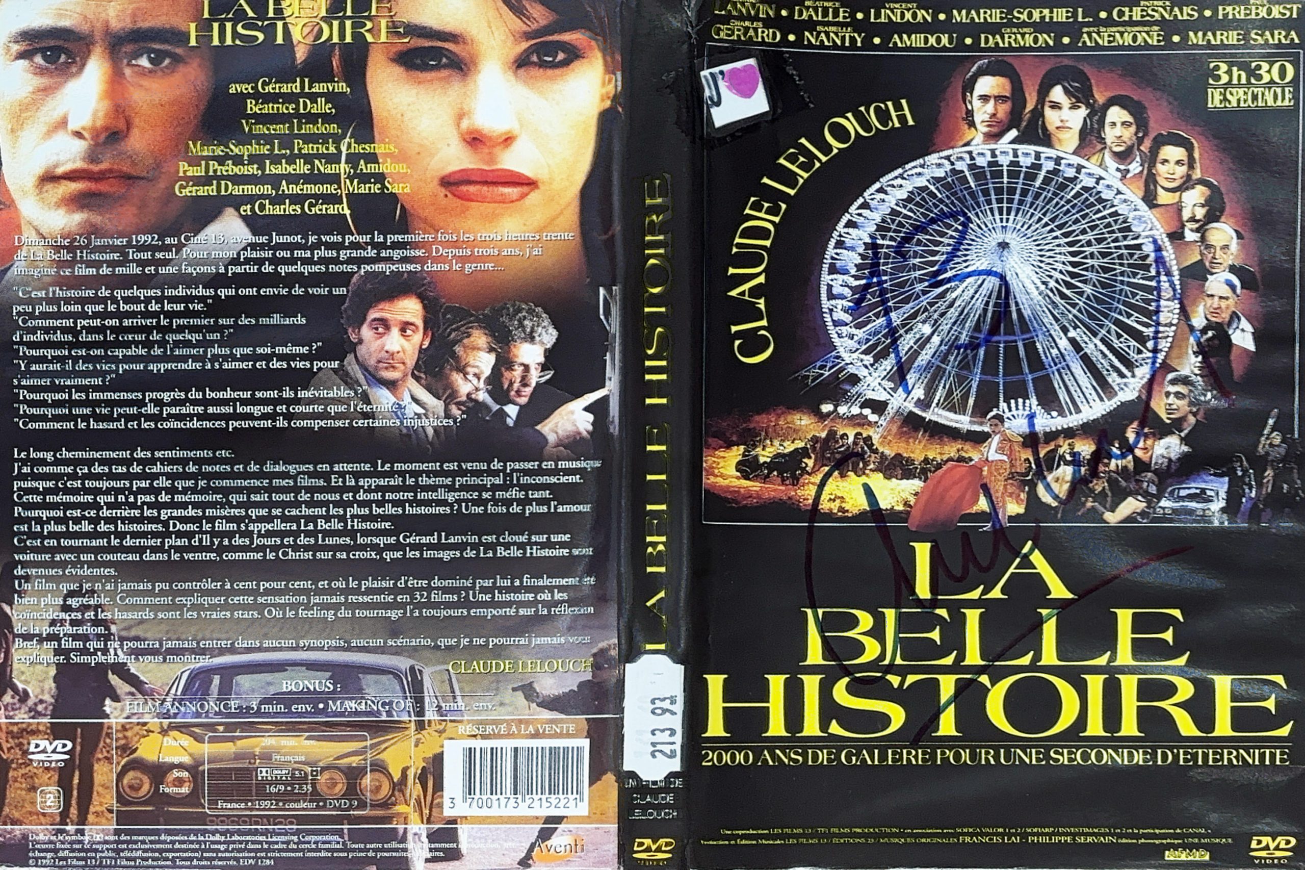 La Belle Histoire – Jaquette signée par Claude Lelouch