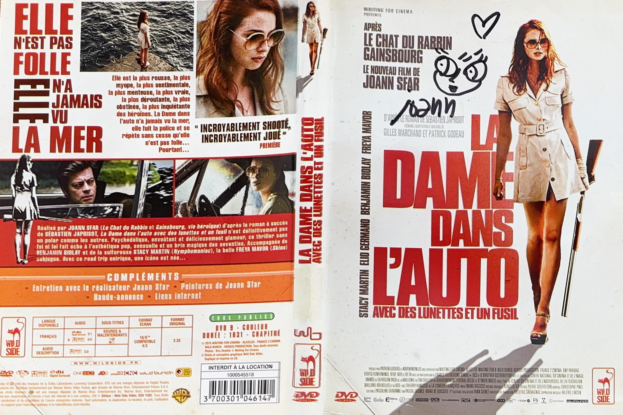 La dame dans l&rsquo;auto avec des lunettes et un fusil – Jaquette signée par Joann Sfar