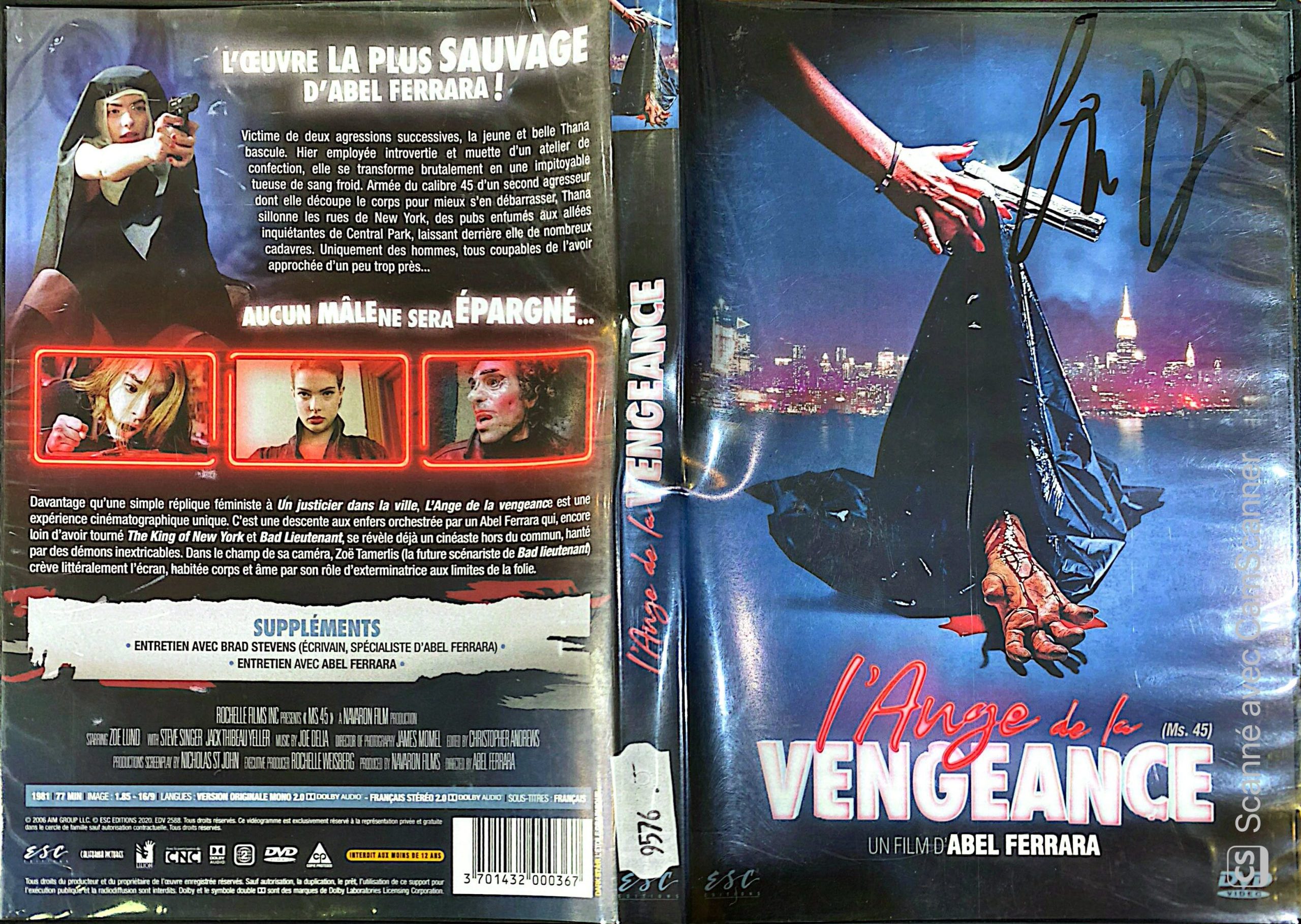 L’ange de la vengeance – Jaquette signée par Abel Ferrara